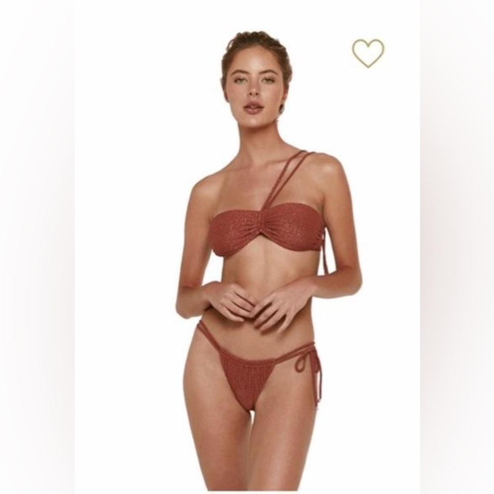 NWT vix metallic shimmer gold halter swimsuit top S resort euro summer beach